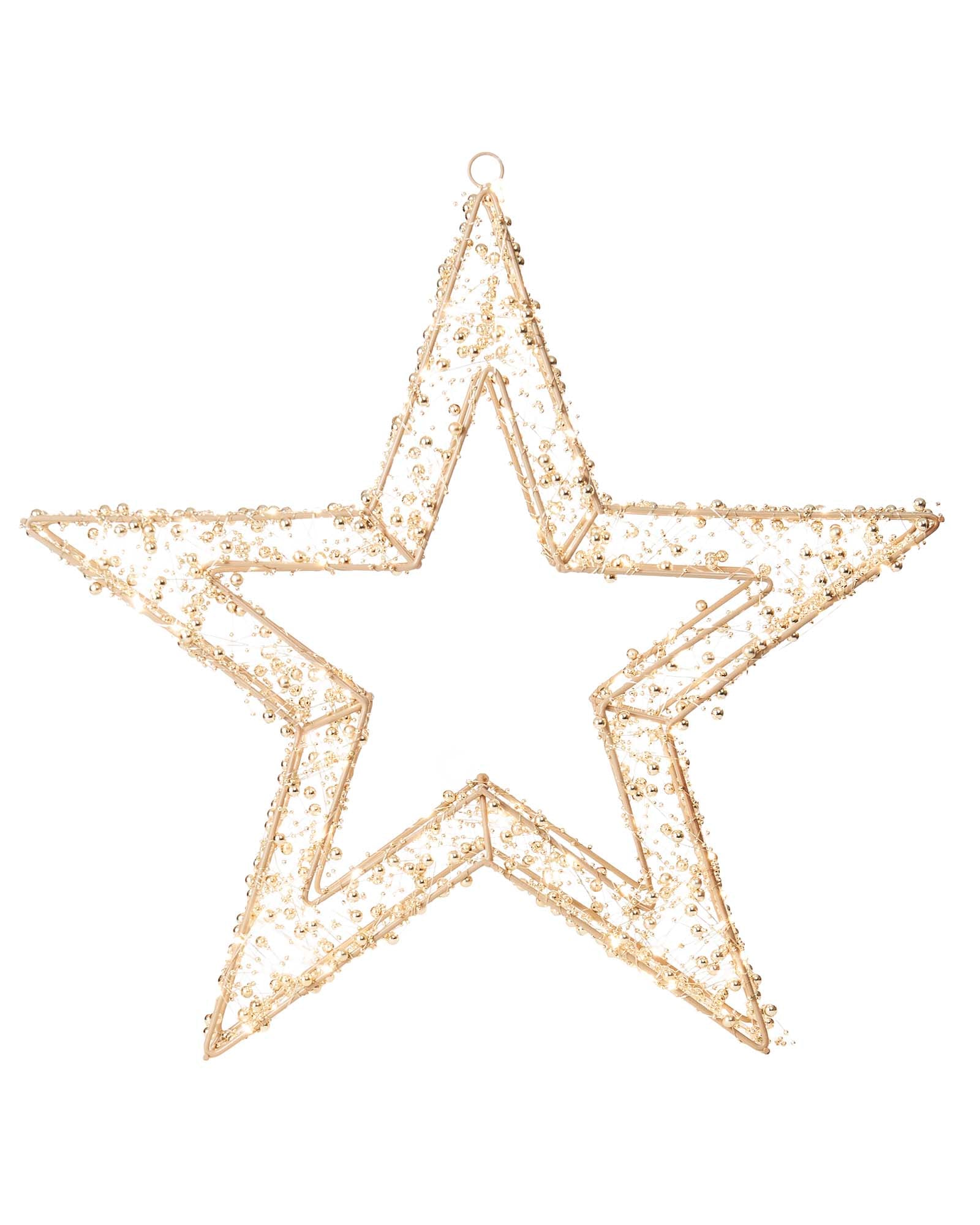 Pre-Lit Beaded Gold Star