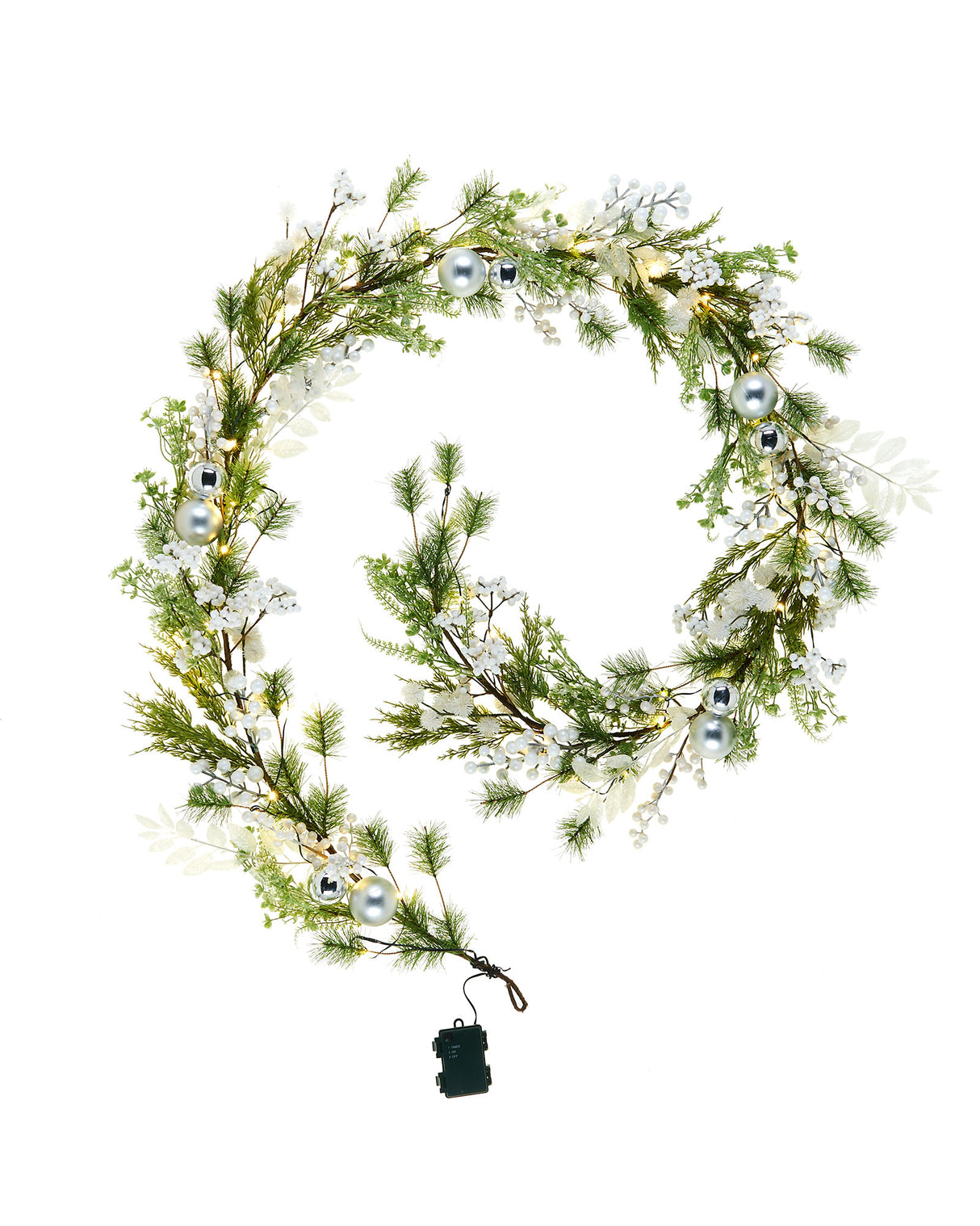 Pre-Lit White Berry Mixed Tip Garland, 9 ft