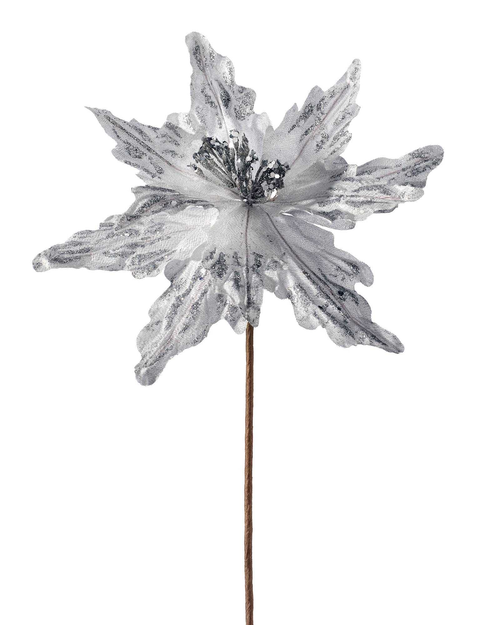 Silver Artificial Poinsettia Flower, 30 cm