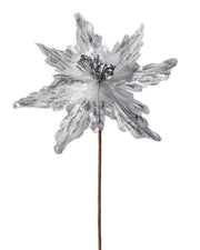 Silver Artificial Poinsettia Flower, 30 cm