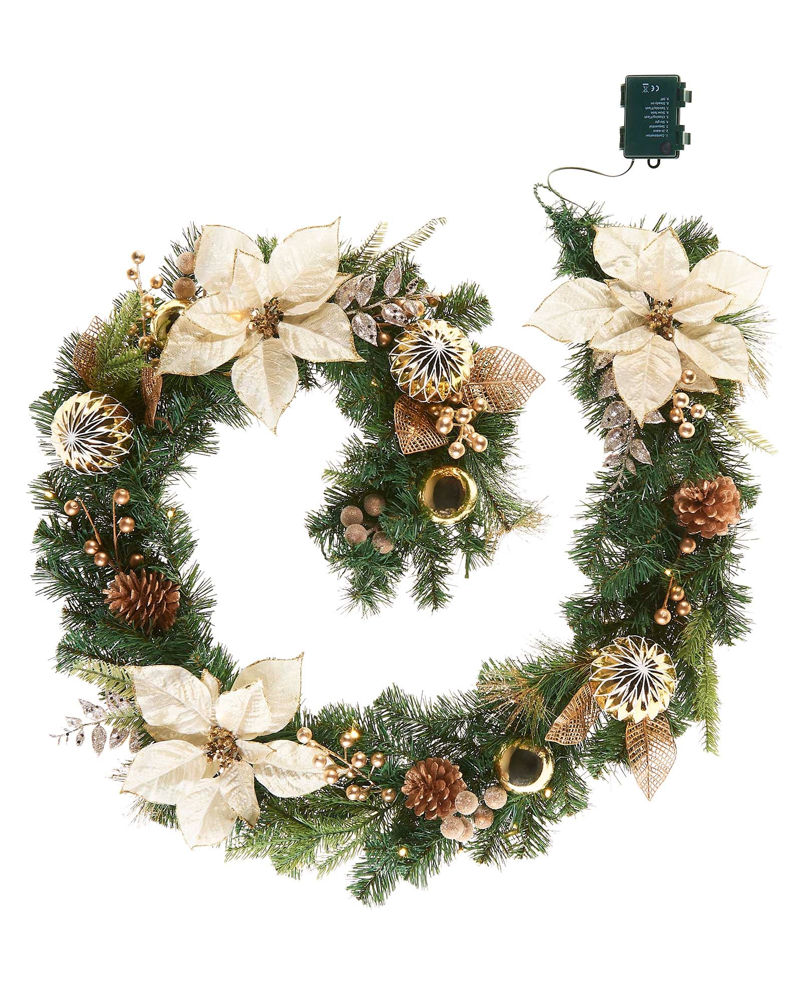 Pre-Lit Decorated Garland & Wreath, Cream/Gold