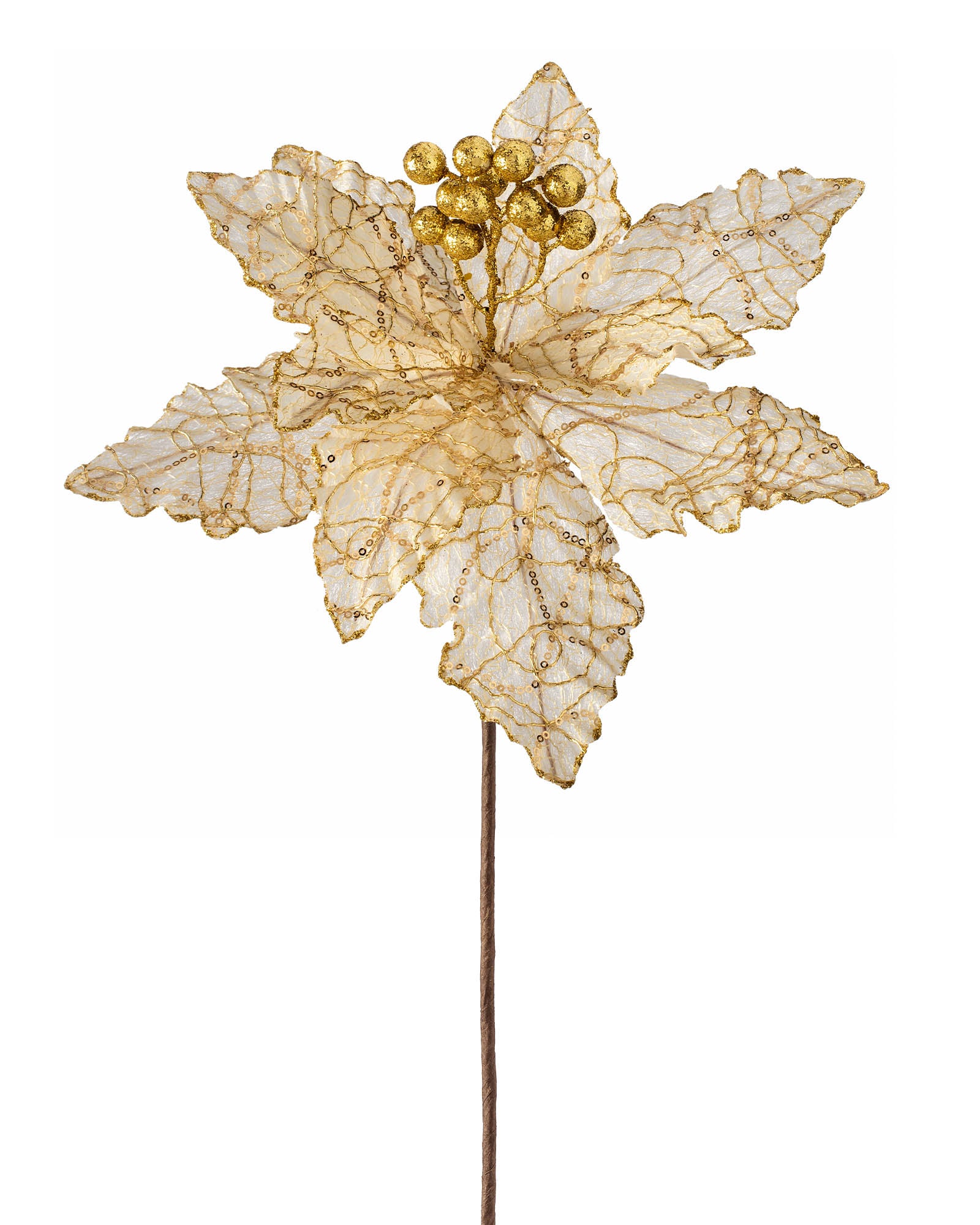 White and Gold Artificial Poinsettia Flower, 32 cm
