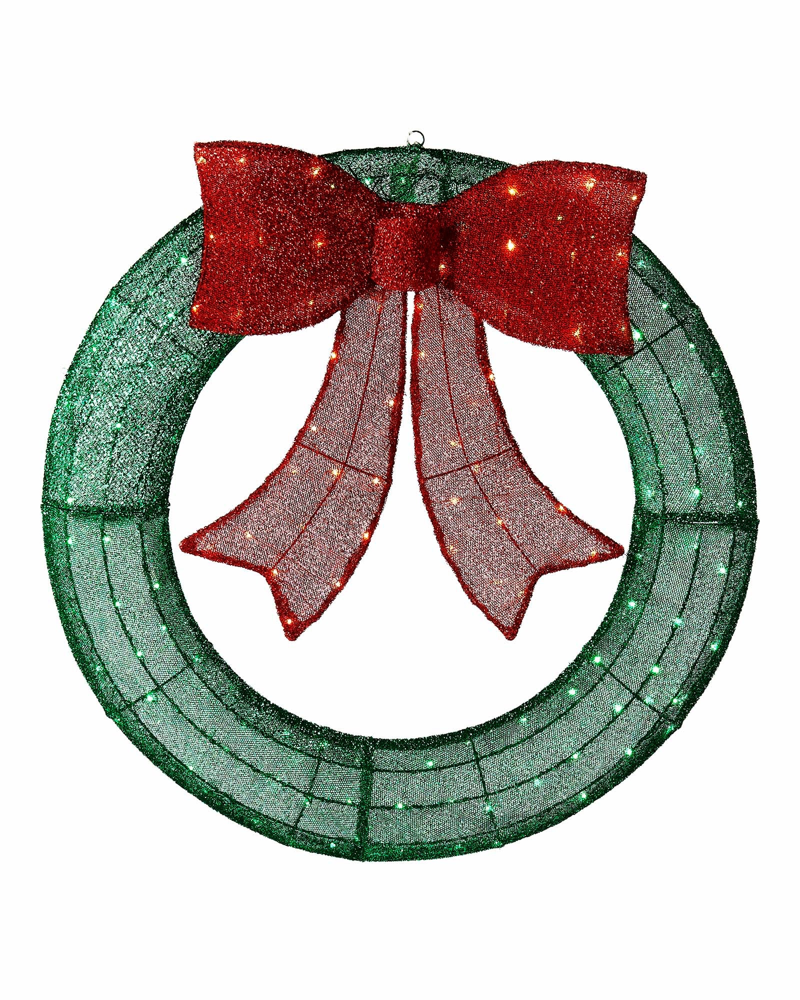 Pre-lit Green & Red Bow LED Wreath, 85 cm