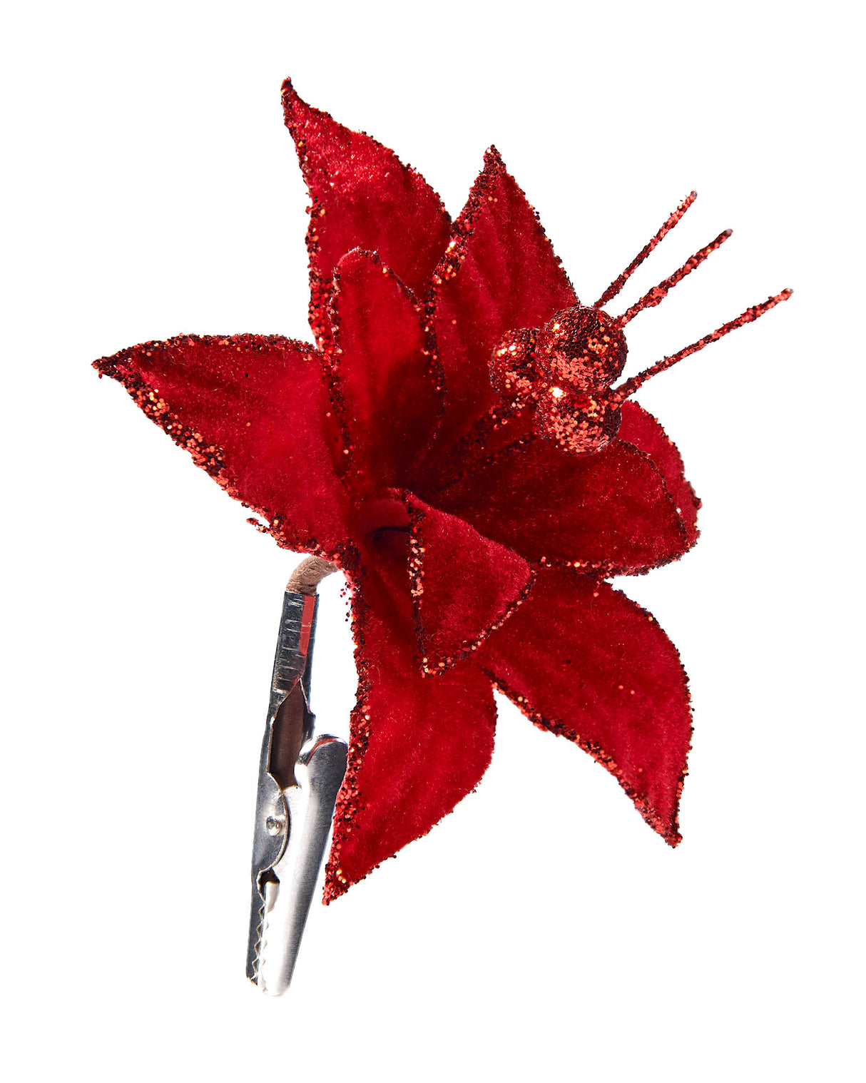 Artificial Red Poinsettia Flower with Clip, 3 Pack, 12 cm