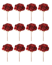 Set of 12 Red Artificial Glitter Roses, 13 cm