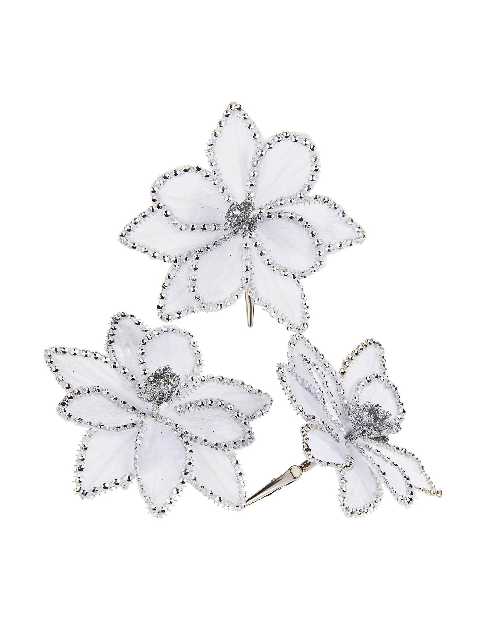 3 White Artificial Poinsettia Flower with Clip, 12 cm