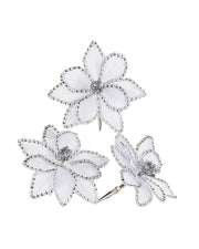 Set of 3 White Artificial Poinsettia Flowers with Clip, 12 cm