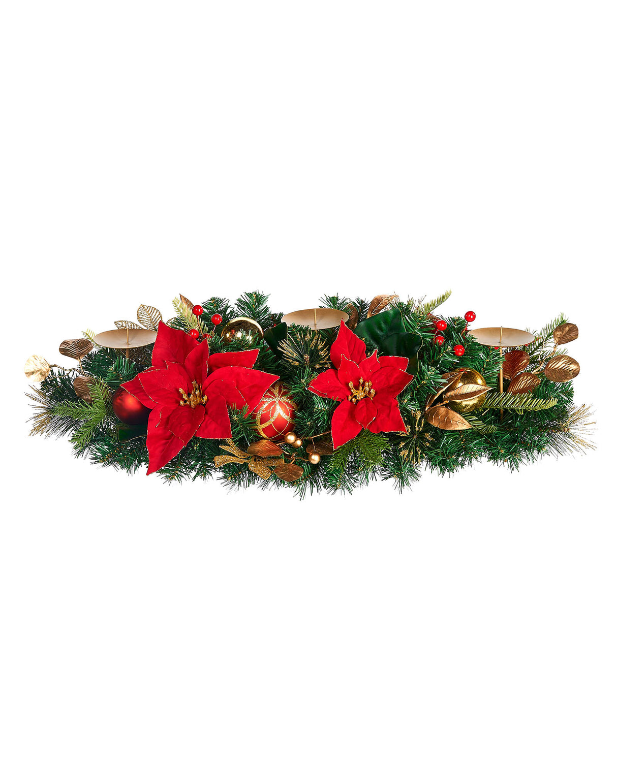 3 Pillar Decorated Garland Candle Holder, Red/Gold, 76 cm