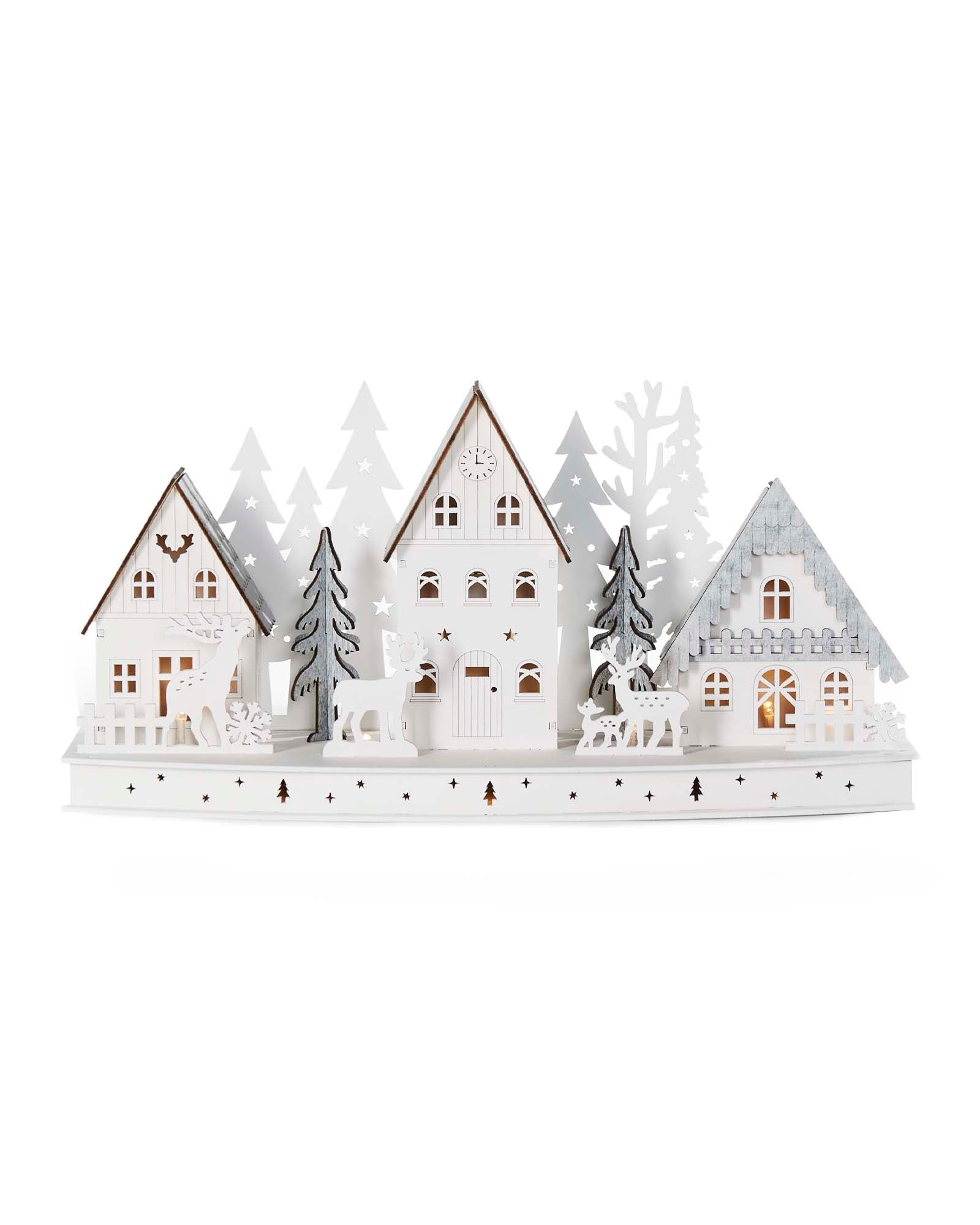 Pre-Lit Wooden Village, White, 40cm