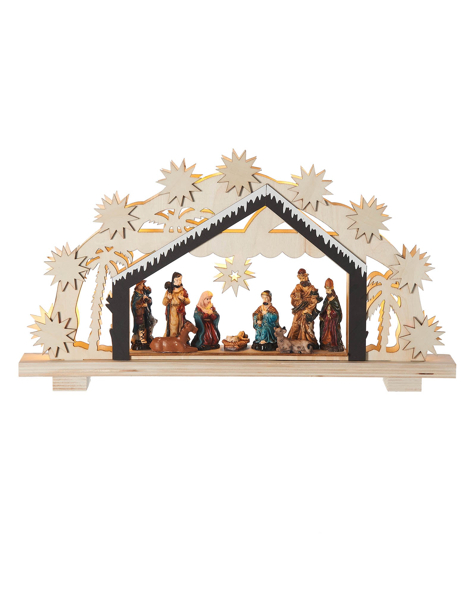 Pre-Lit Wooden Nativity Scene, 26 cm