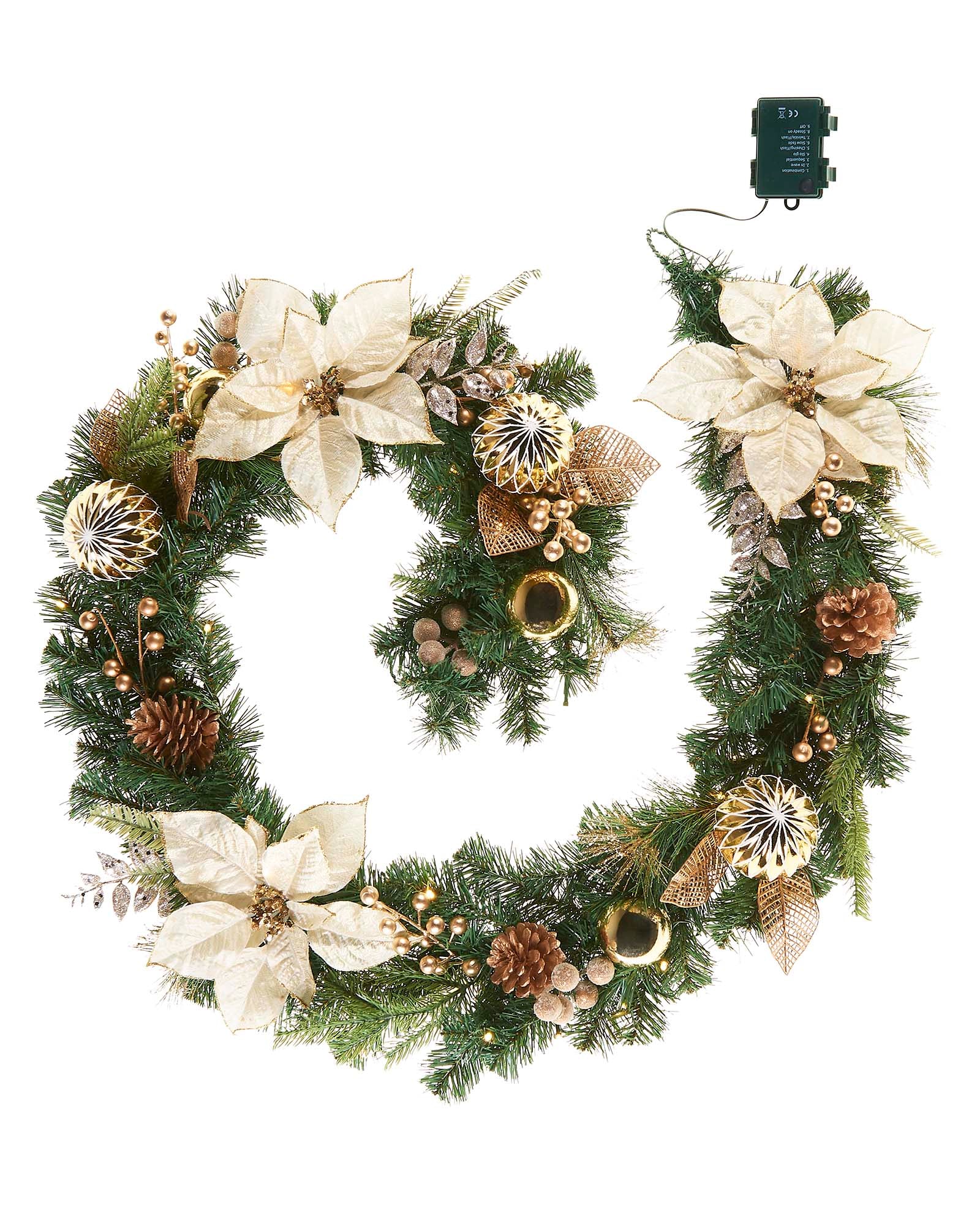 Pre-Lit Decorated Garland, Cream/Gold, 6 ft