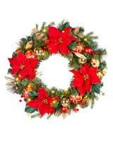 Pre-Lit Decorated Wreath, Red/Gold, 60 cm