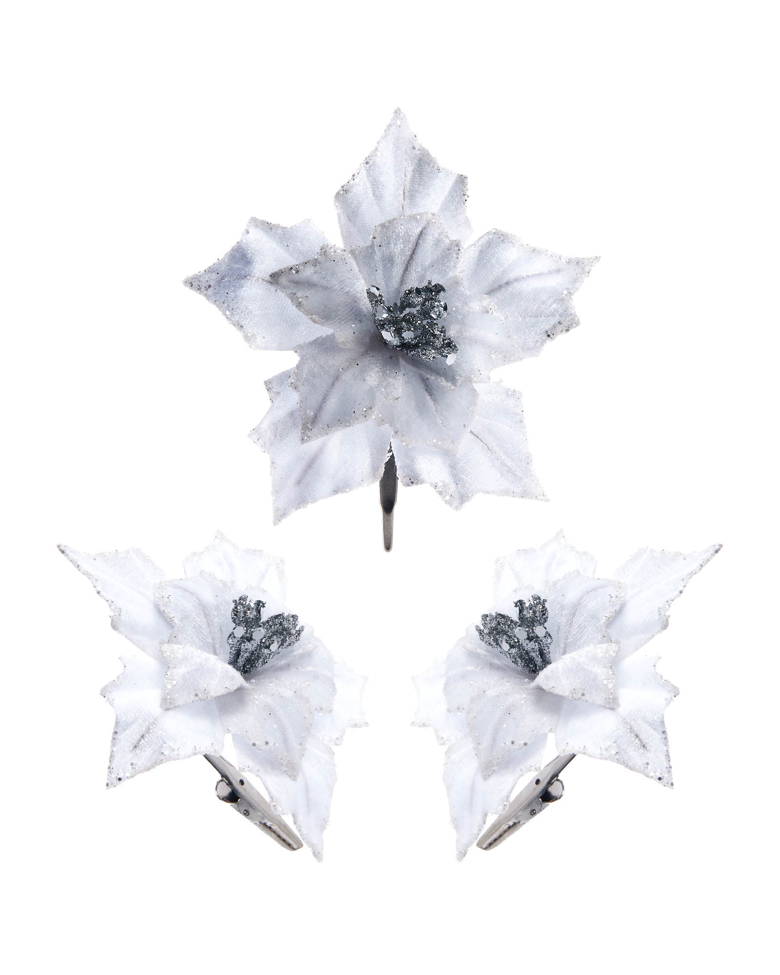 3 White Artificial Poinsettia Flower with Clip, 12 cm