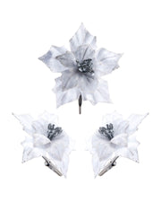 Set of 3 White Artificial Poinsettia Flowers with Clip, 12 cm