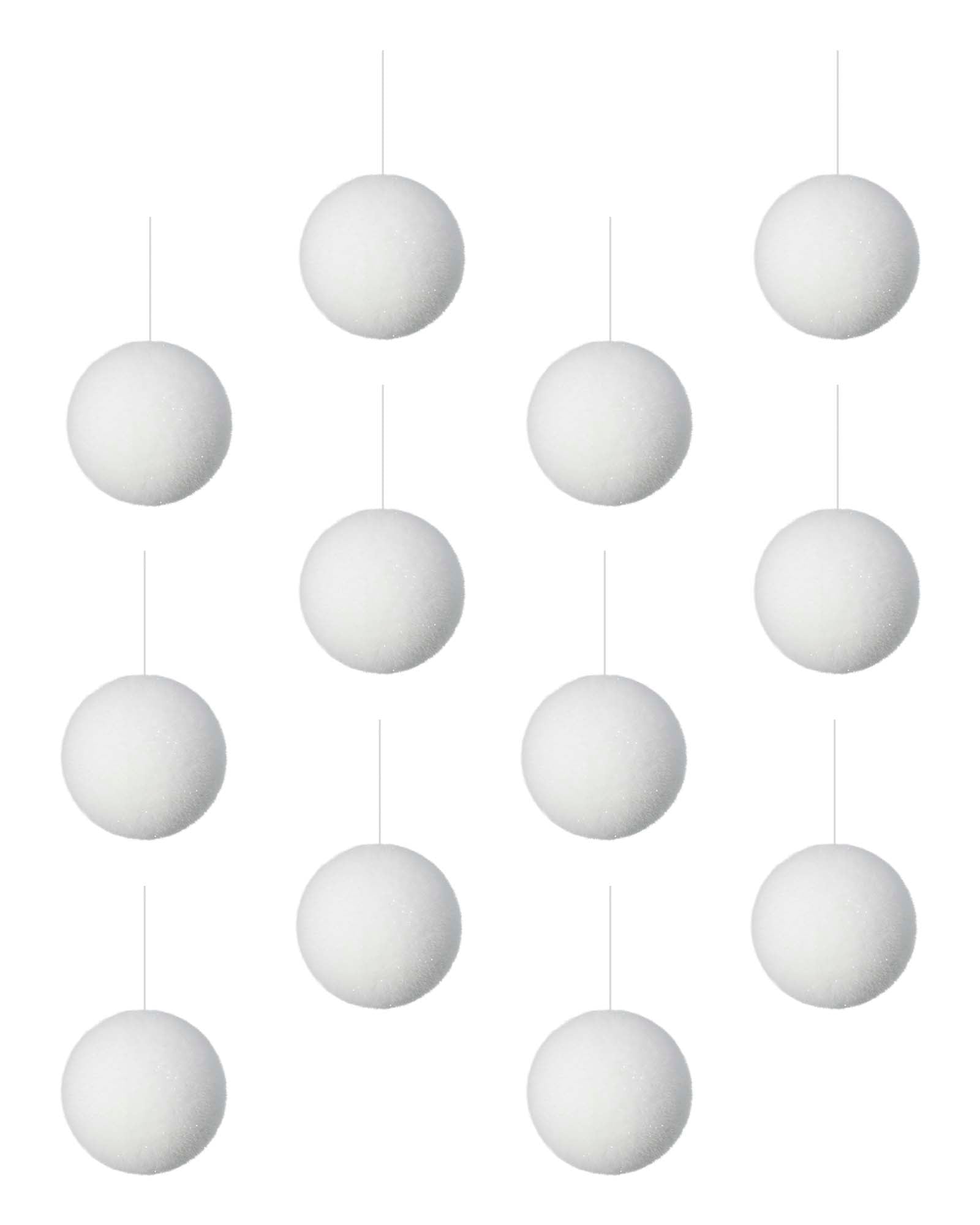 Set of 12 Snowball Baubles, 10 cm
