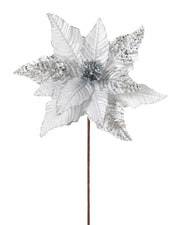 Silver Artificial Poinsettia Flower, 30 cm