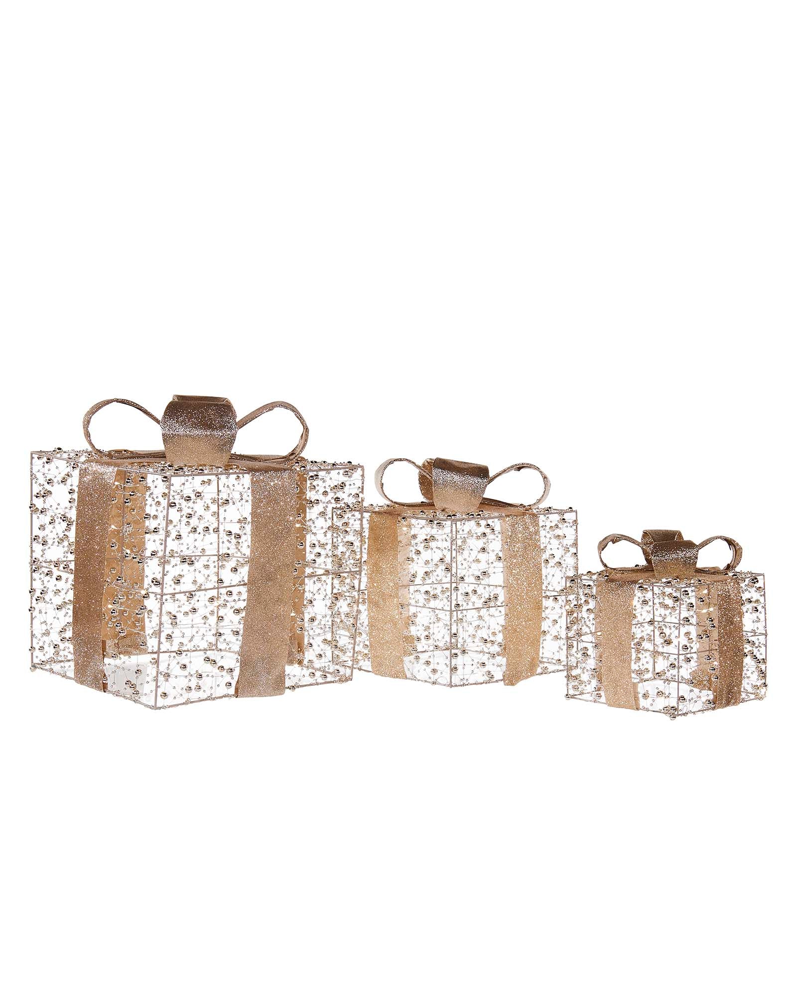 Set of 3 Pre-Lit Beaded Gift Boxes, 30 cm