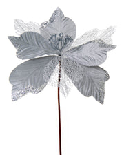 Silver Artificial Poinsettia Flower, 30 cm