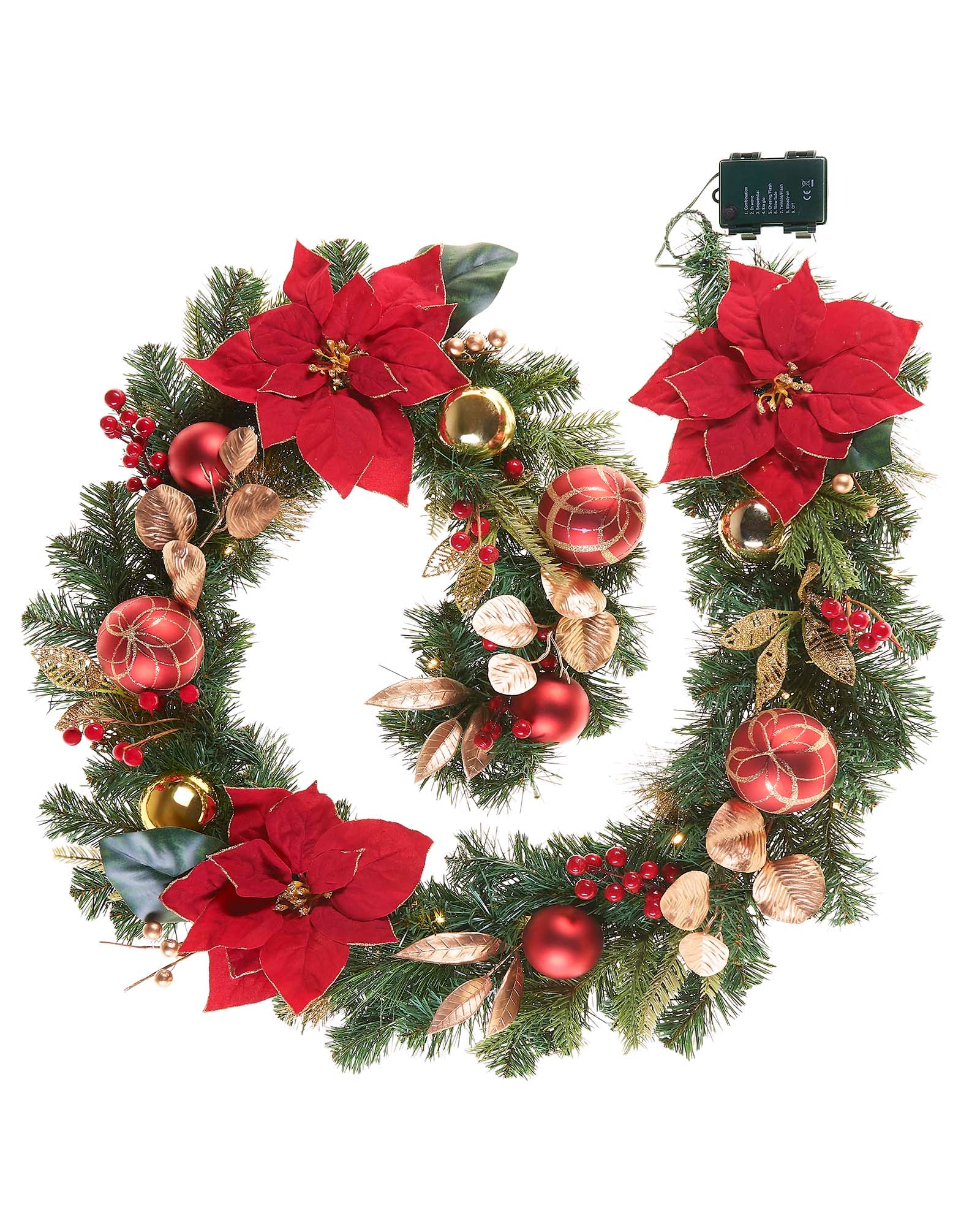 Pre-Lit Decorated Garland & Wreath, Red/Gold