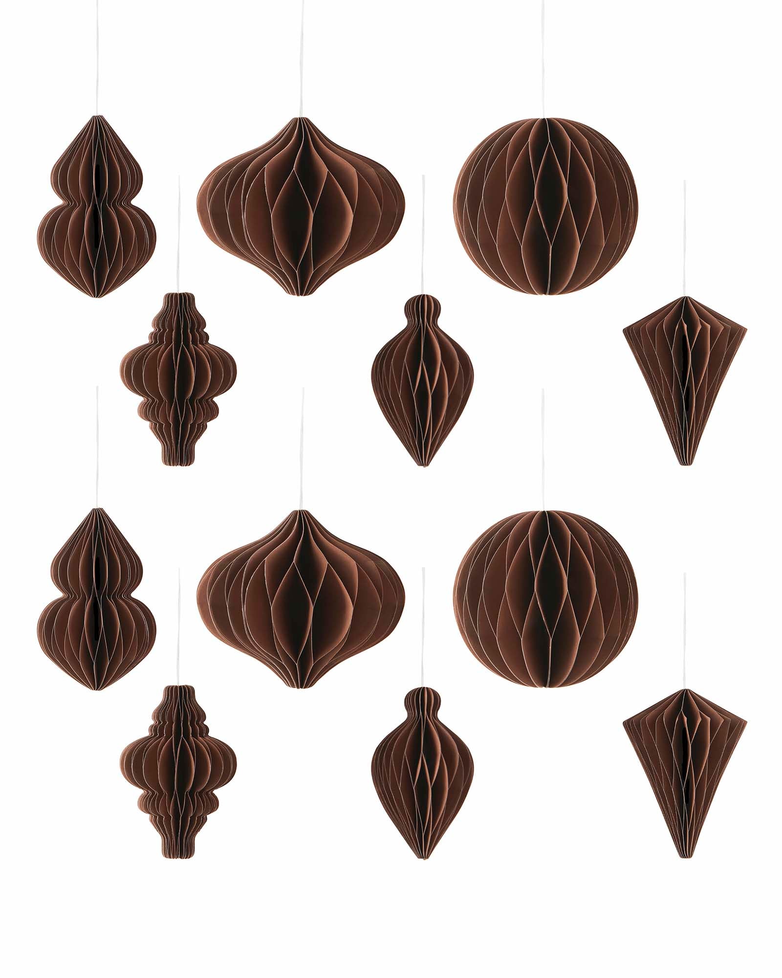 Set of 12 Paper Decorations, Mocha, 10 cm