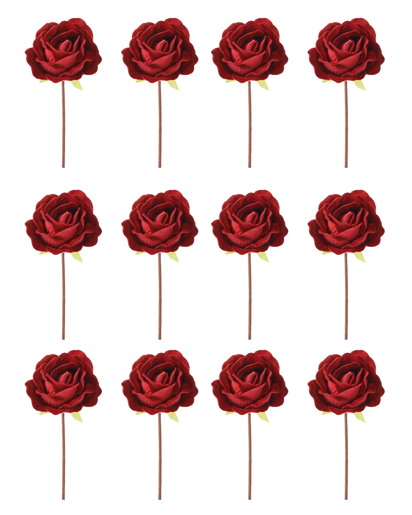 12 Red Artificial Roses, 10 cm