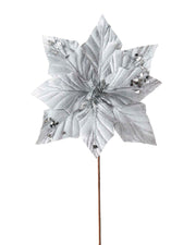 Silver Artificial Poinsettia Flower, 28 cm
