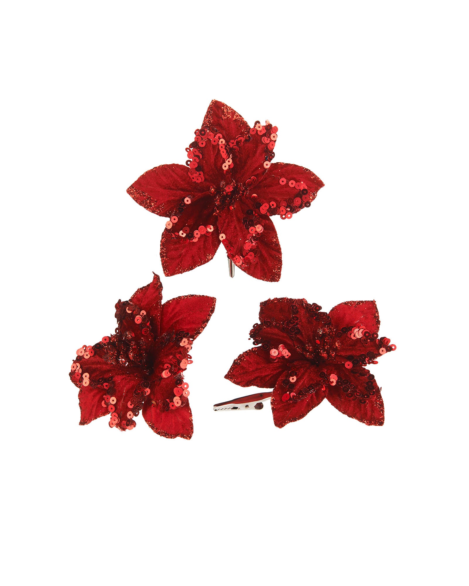 Artificial Red Poinsettia Flower with Clip, 3 Pack, 12 cm