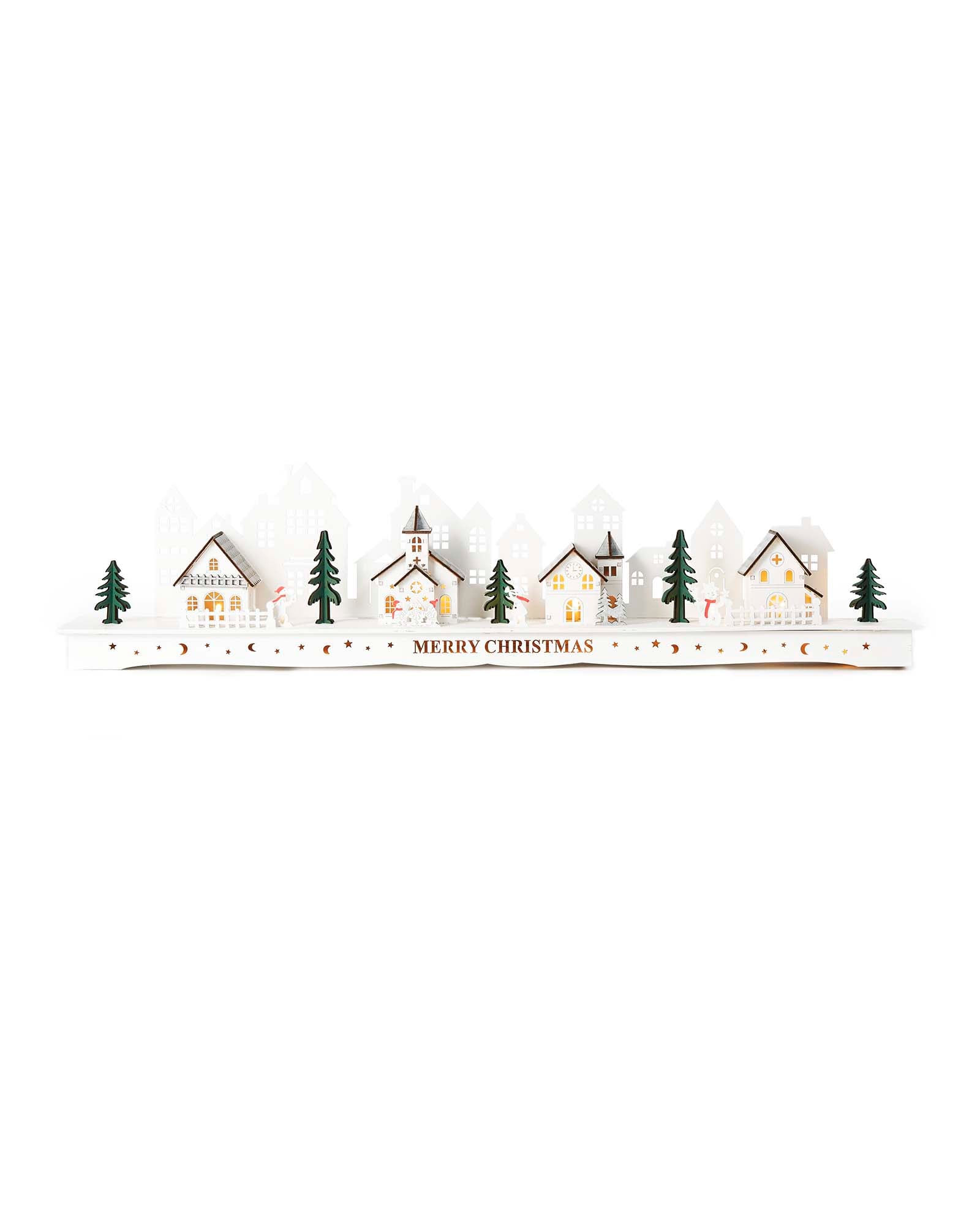 Pre-Lit Wooden Village, White, 70cm