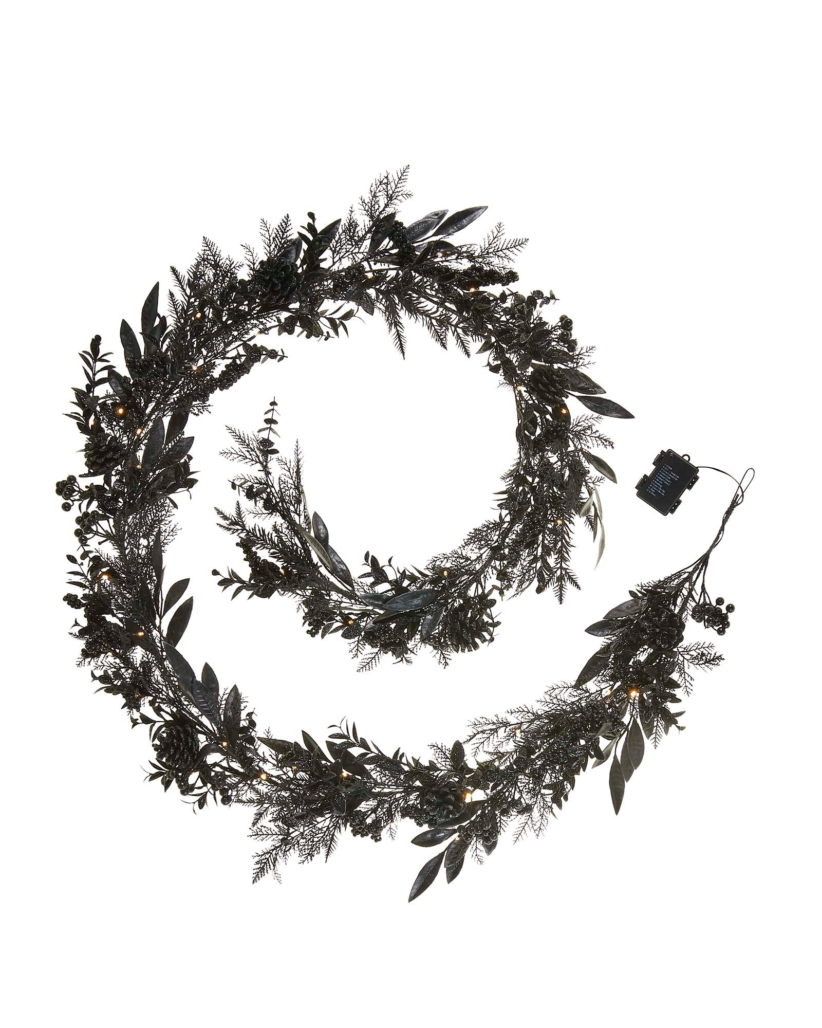 Pre-Lit Mixed Tip Garland / Wreath, Black