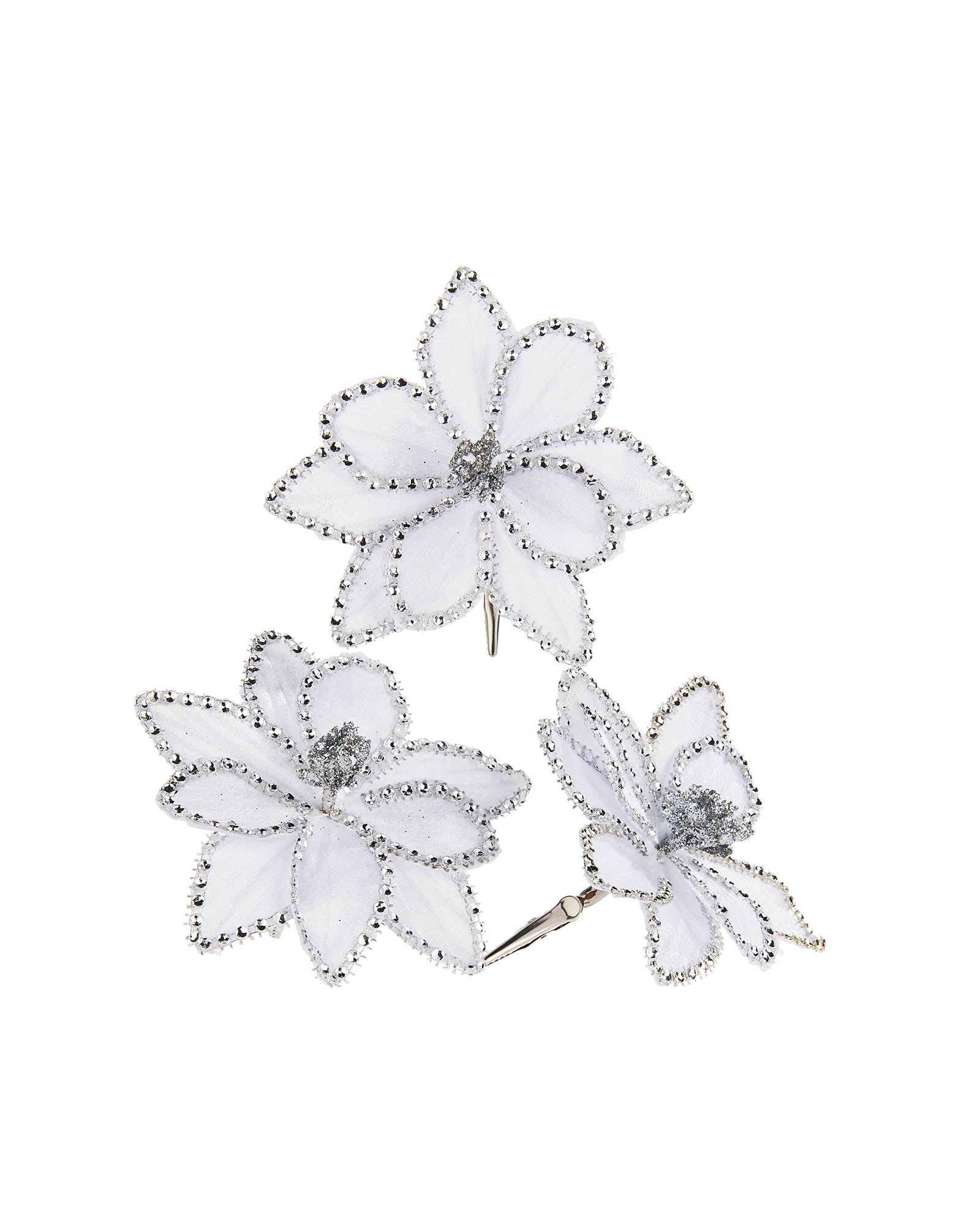 Artificial White Poinsettia Flower with Clip, 3 Pack, 12 cm