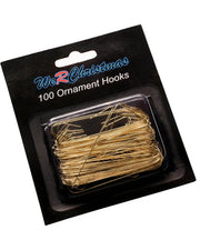 Pack of 100 gold bauble ornament hooks on a white background