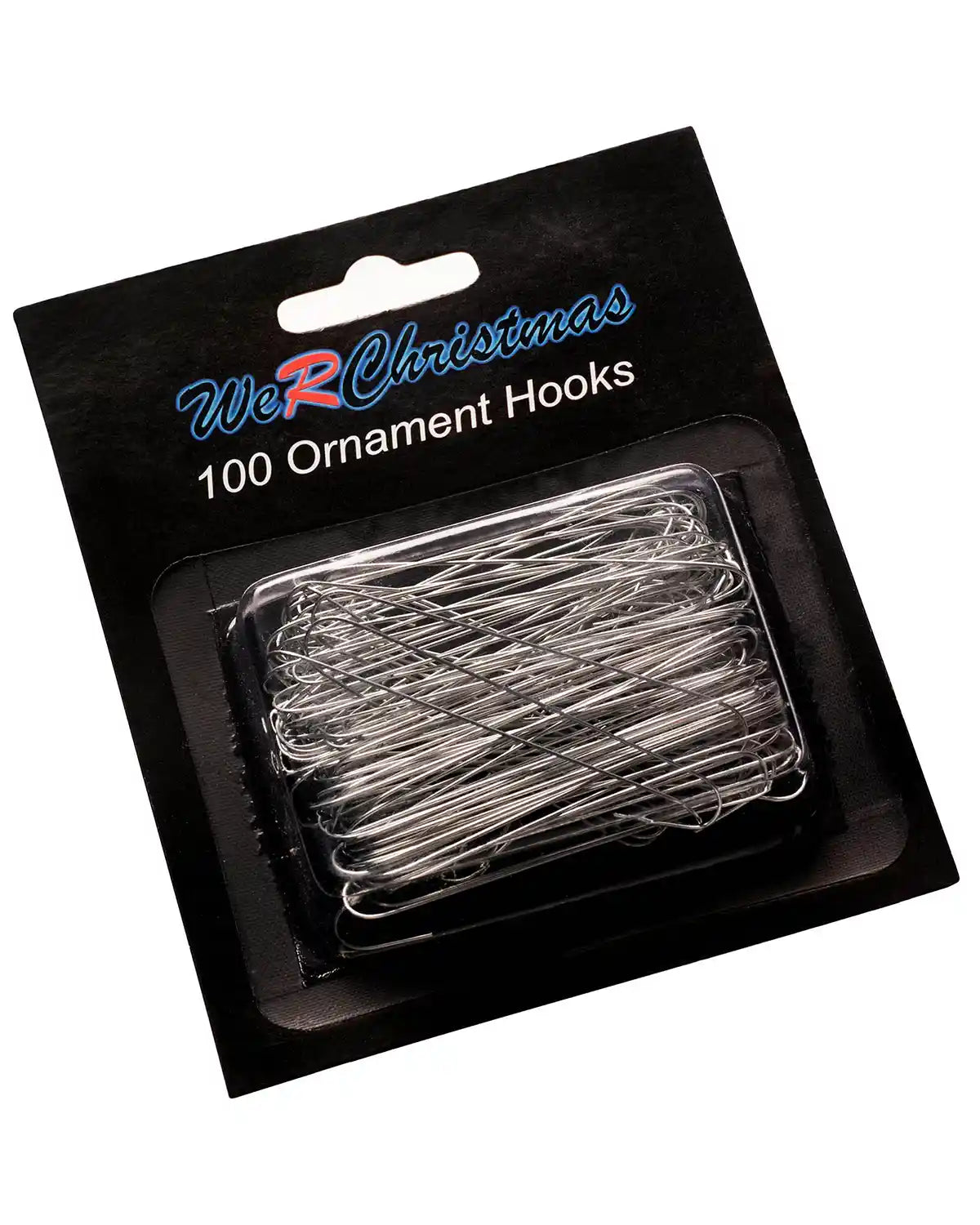Pack of 100 silver bauble ornament hooks on a white background