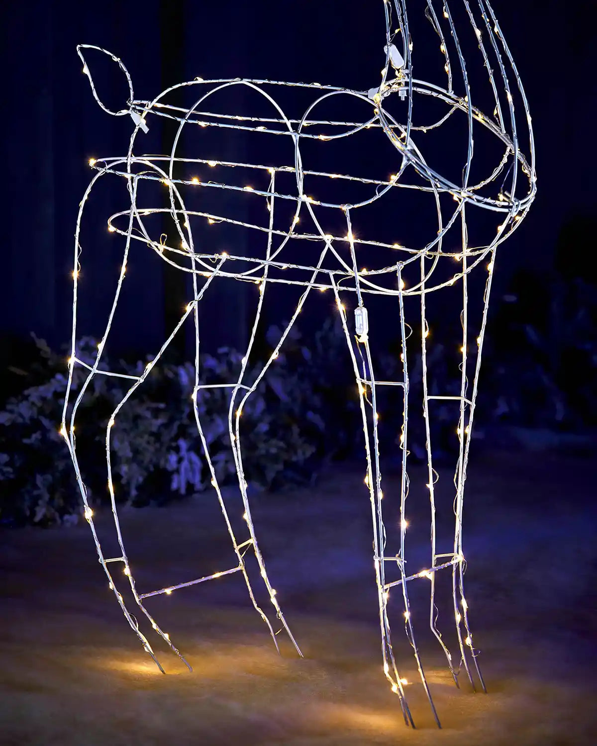 Close-up of illuminated body detail on 110 cm wire frame standing stag decoration