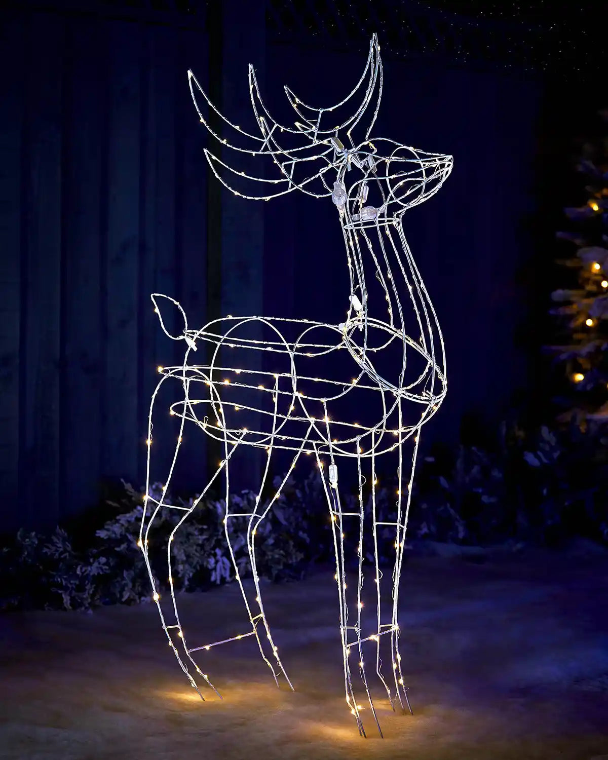 110 cm illuminated 3D standing stag decoration displayed outdoors at night
