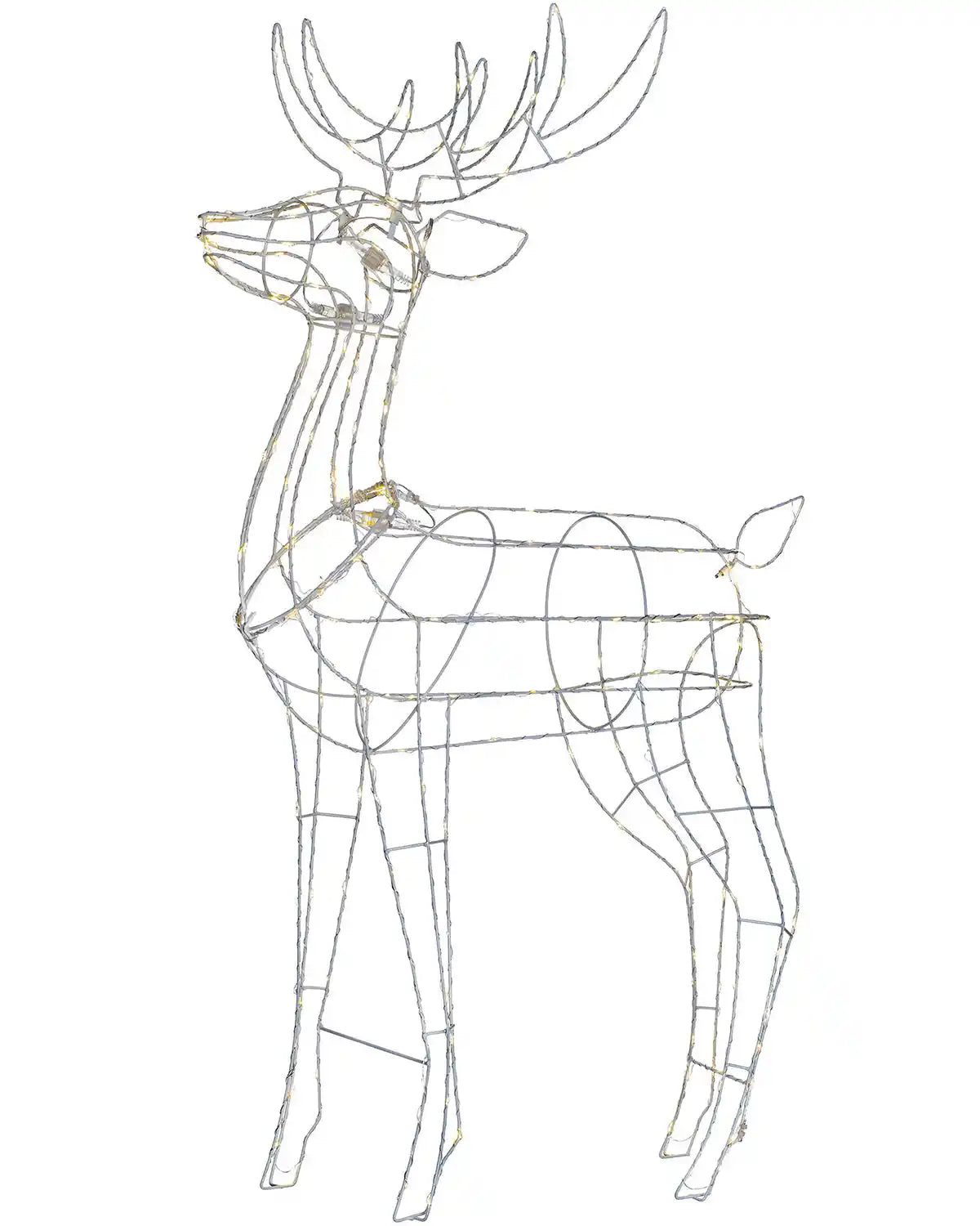 110 cm pre-lit 3D standing stag decoration with warm white LEDs on white background