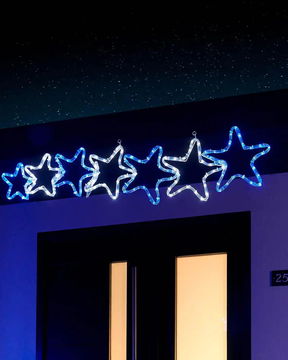 119cm 7-star rope light silhouette with white and blue LEDs above a doorway