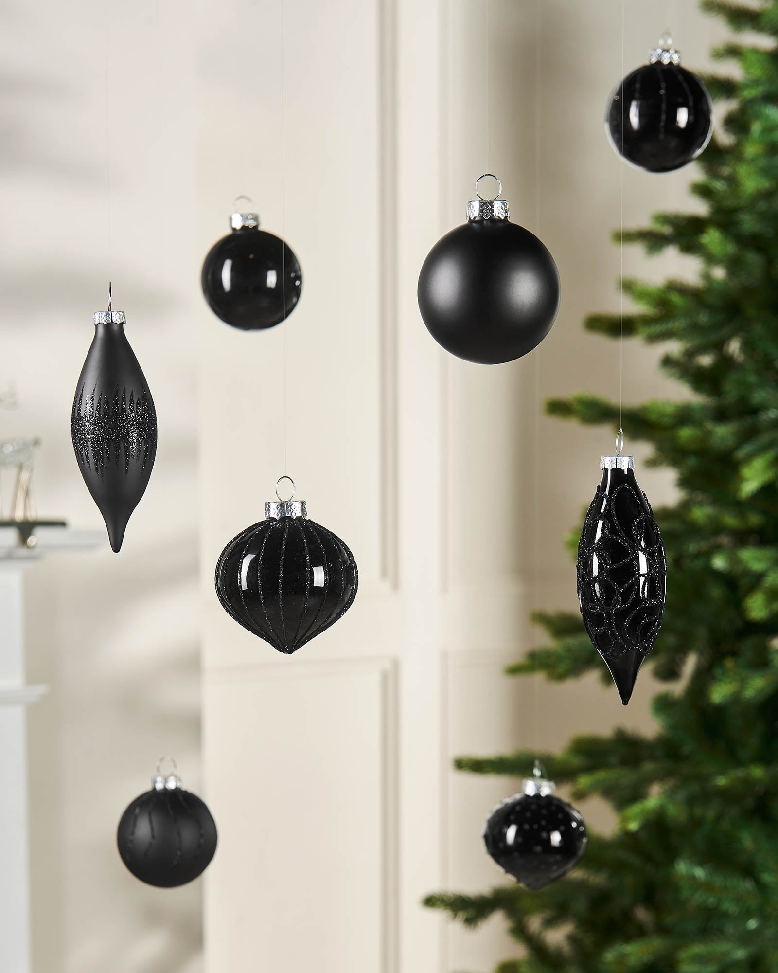 Twenty Black Glass Baubles