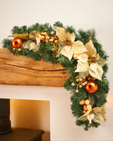 Pre-Lit Decorated Arch Garland with 20 Warm White LEDs, Copper/Gold, 3 ft