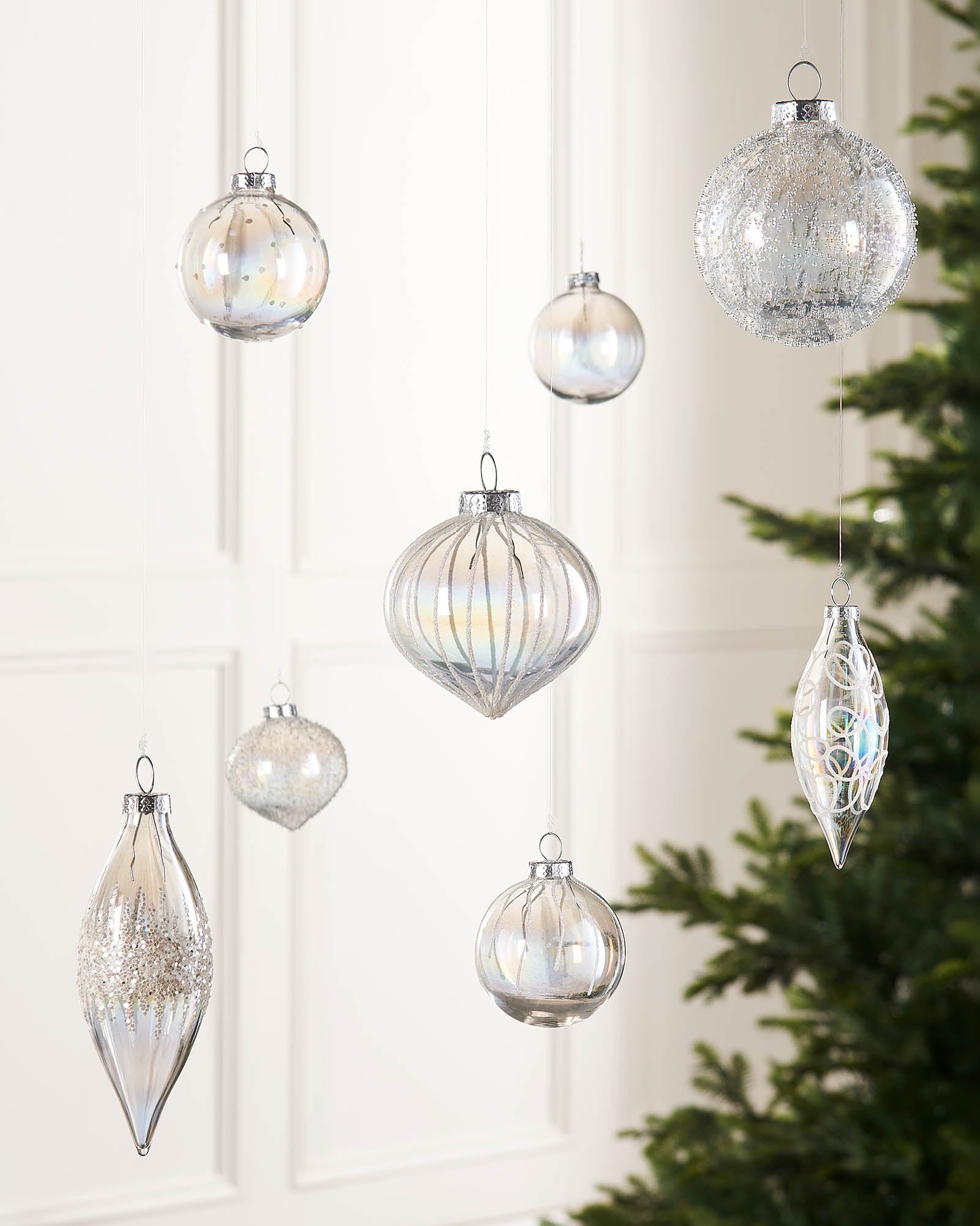 Twenty Clear Iridescent Glass Baubles