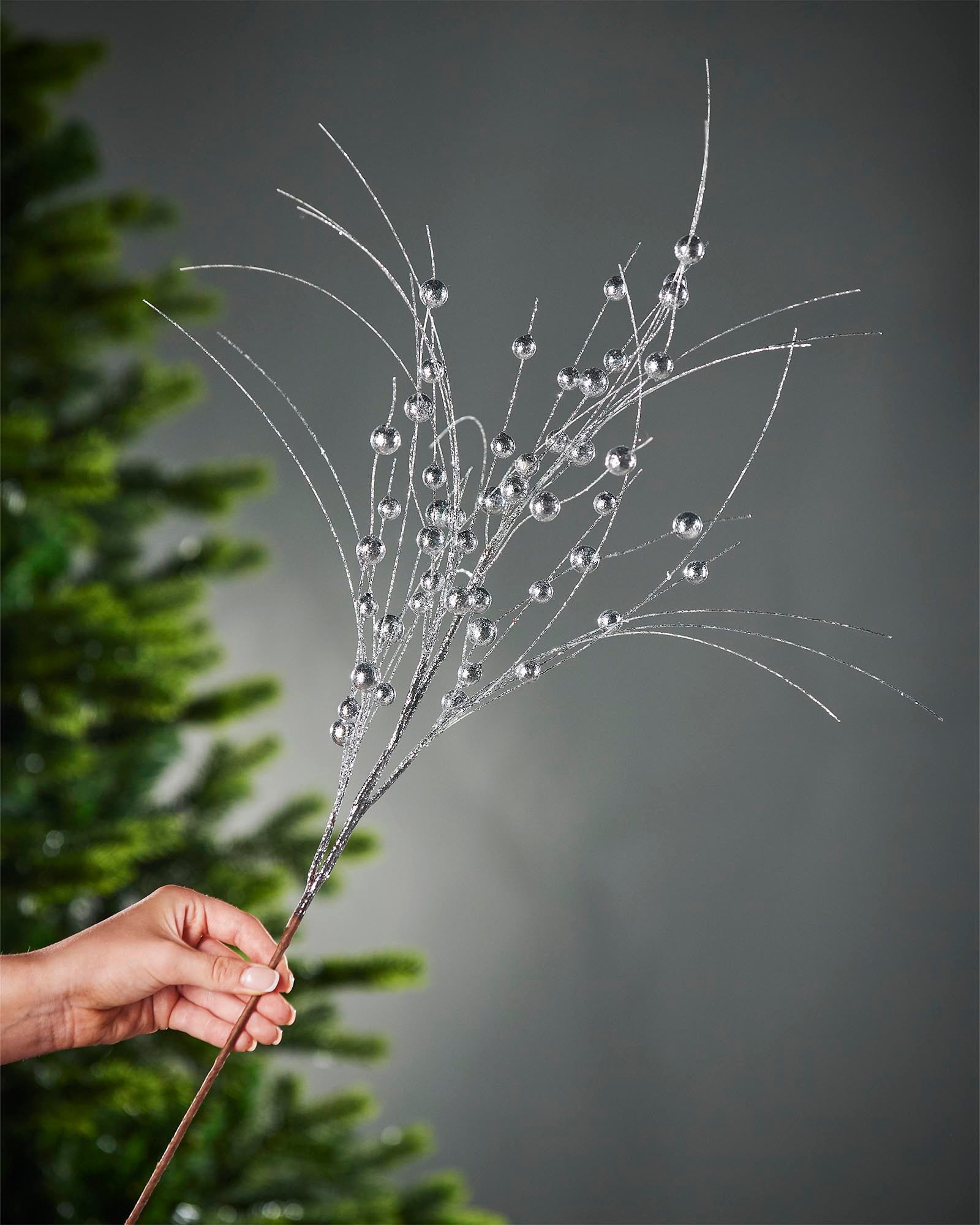 Silver Glitter Berry Christmas Tree Spray, 80 cm