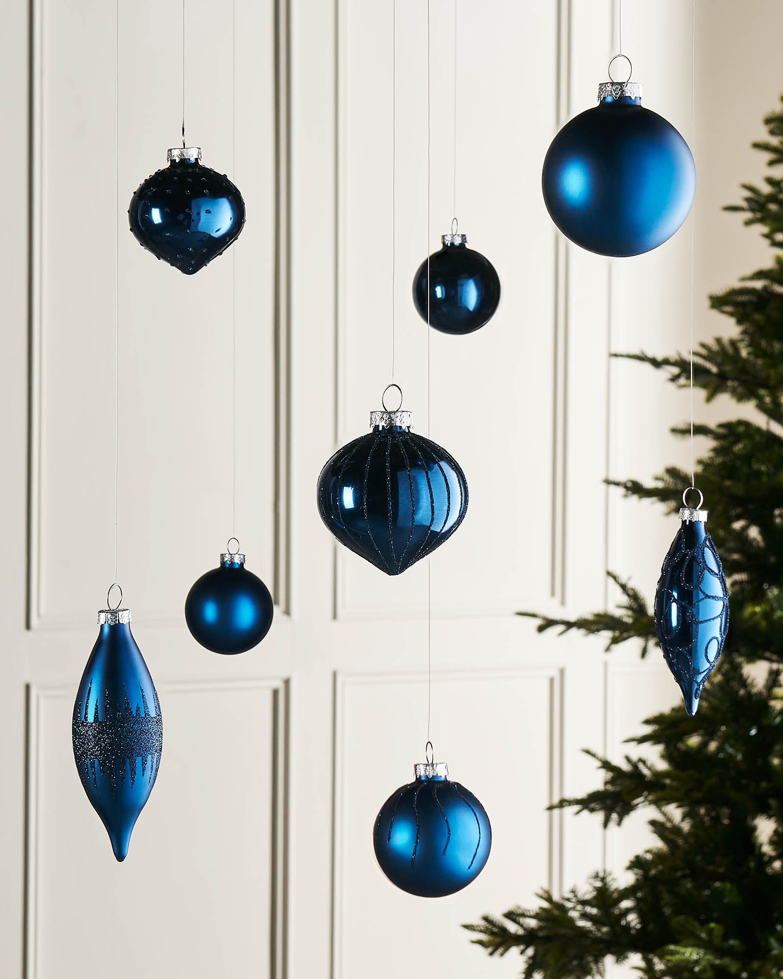 Twenty Navy Blue Glass Baubles