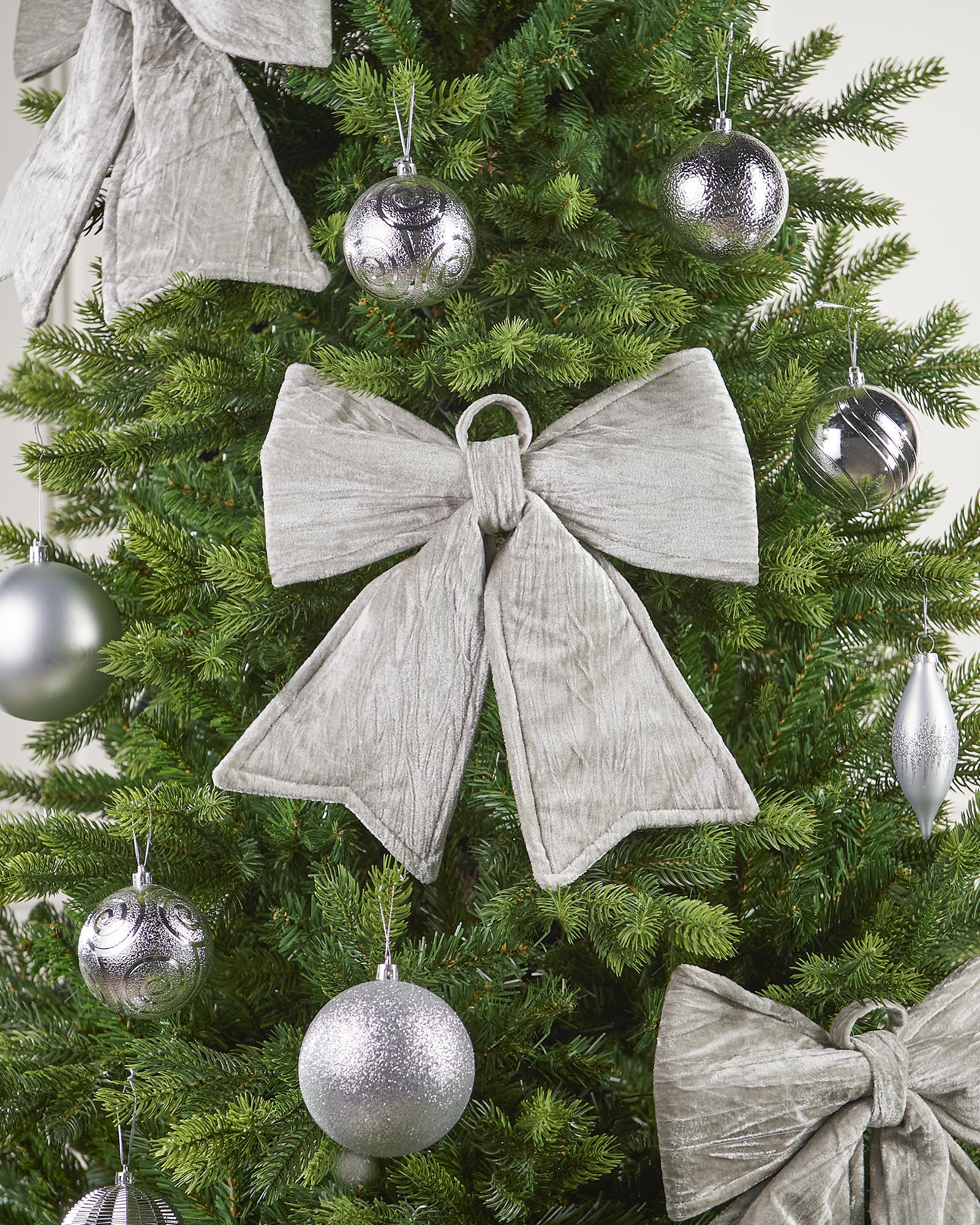 Vintage Velvet Christmas Bow, Silver, 30 cm