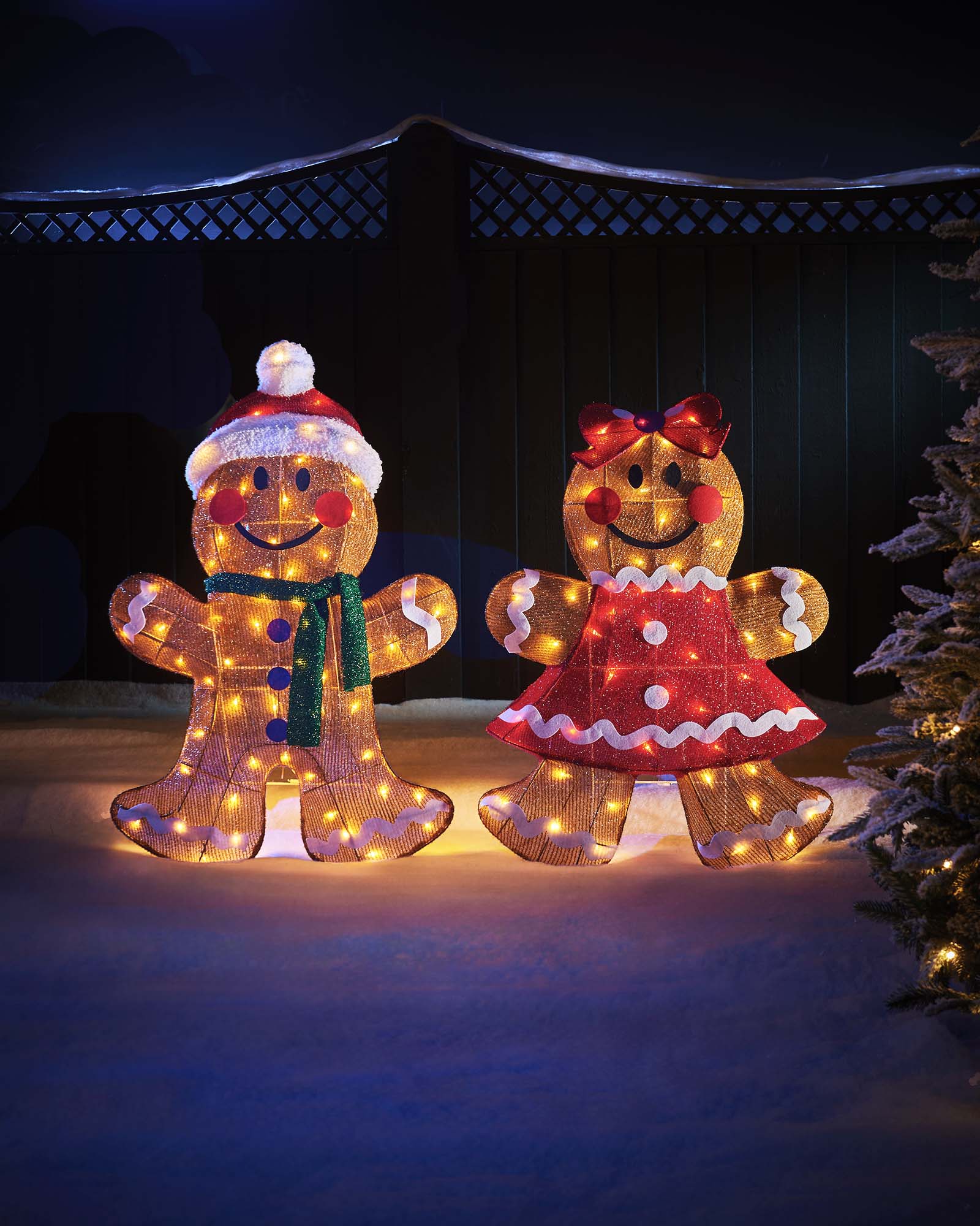 Christmas Gingerbread Man and Woman Light Silhouette Set