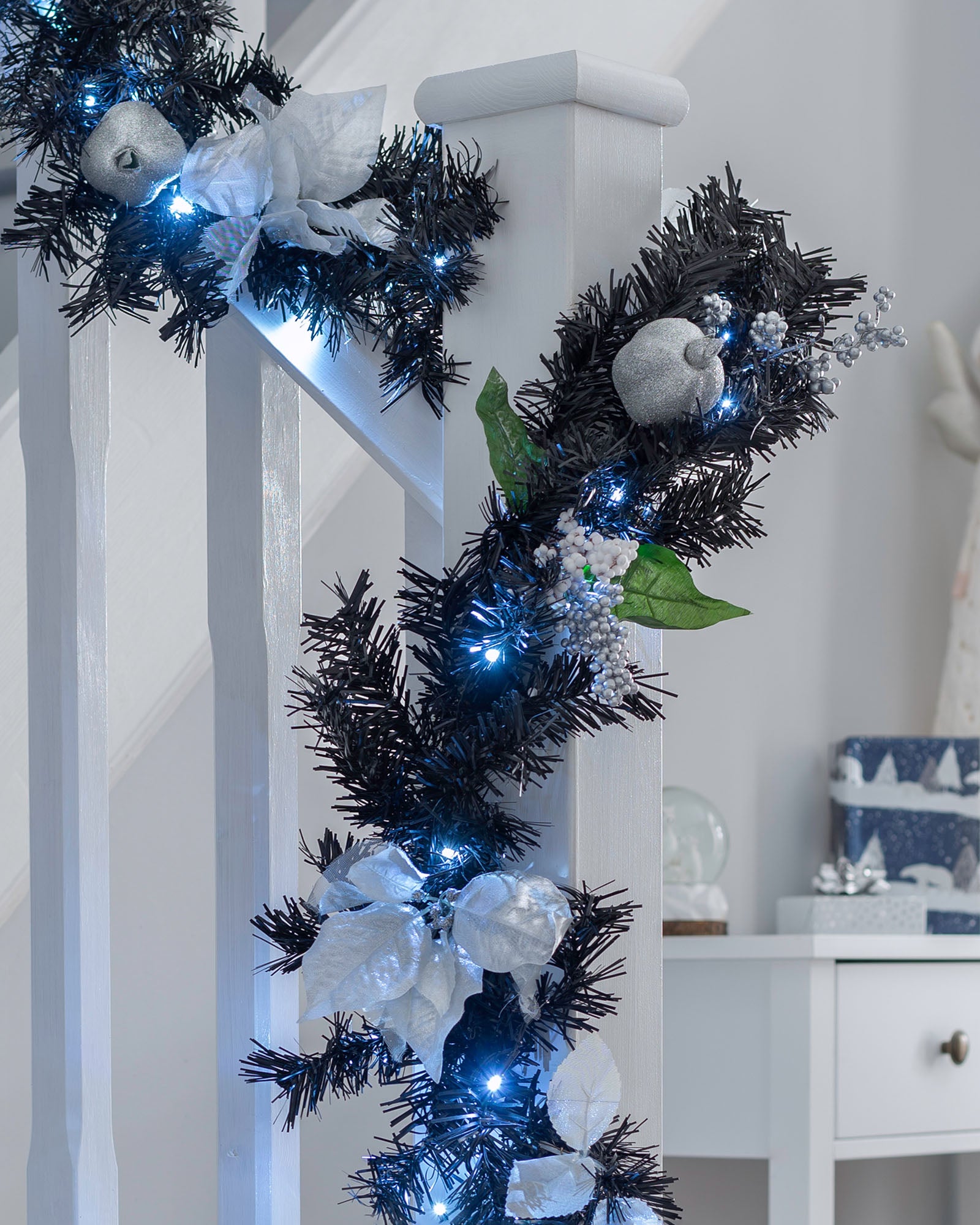 Pre-Lit Decorated Garland, Black/Silver, 9 ft — We R Christmas