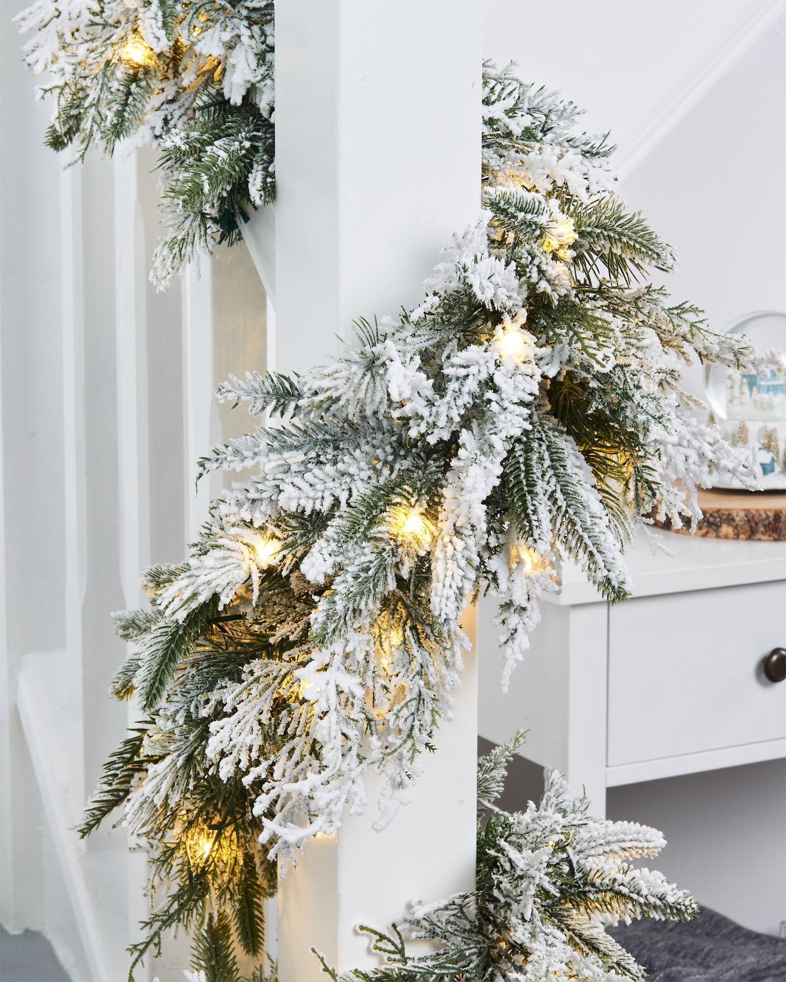 Pre-Lit Snow-Flocked Fir Garland, 18 ft