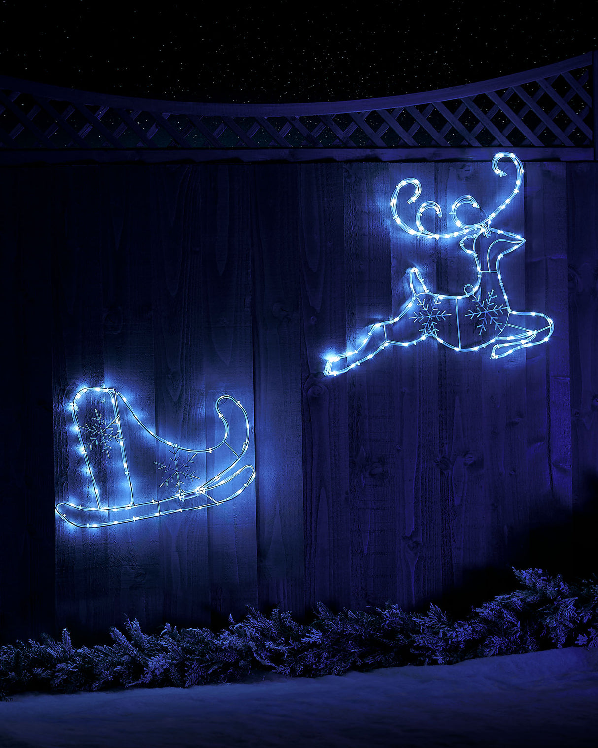 Santa Sleigh with Reindeer Rope Light Silhouette, 60 cm