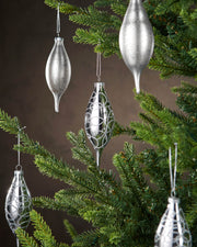 Set of 5 Large Glass Teardrop Baubles, Silver, 15 cm