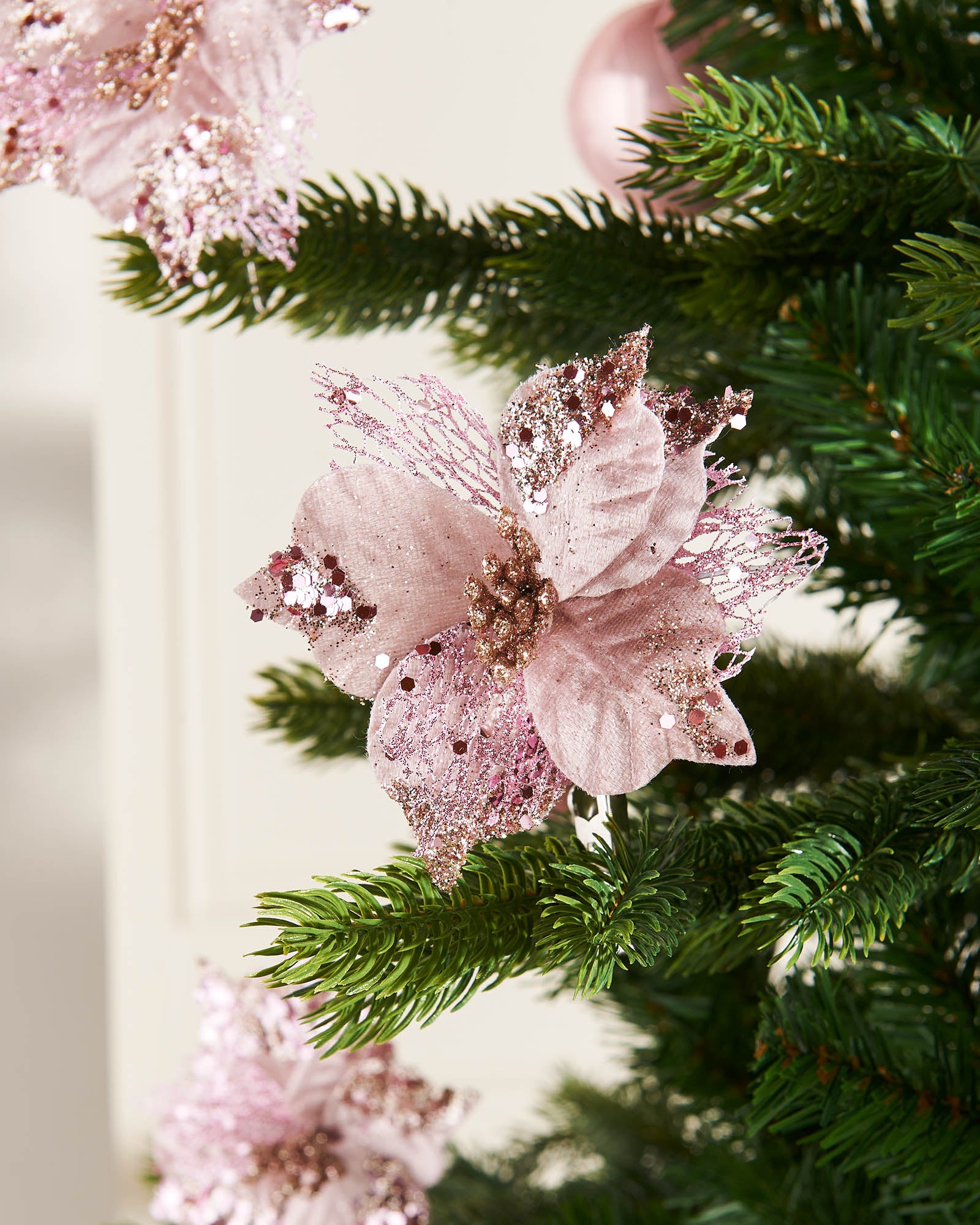 Artificial Baby Pink Poinsettia Flower with Clip, 3 Pack, 12 cm