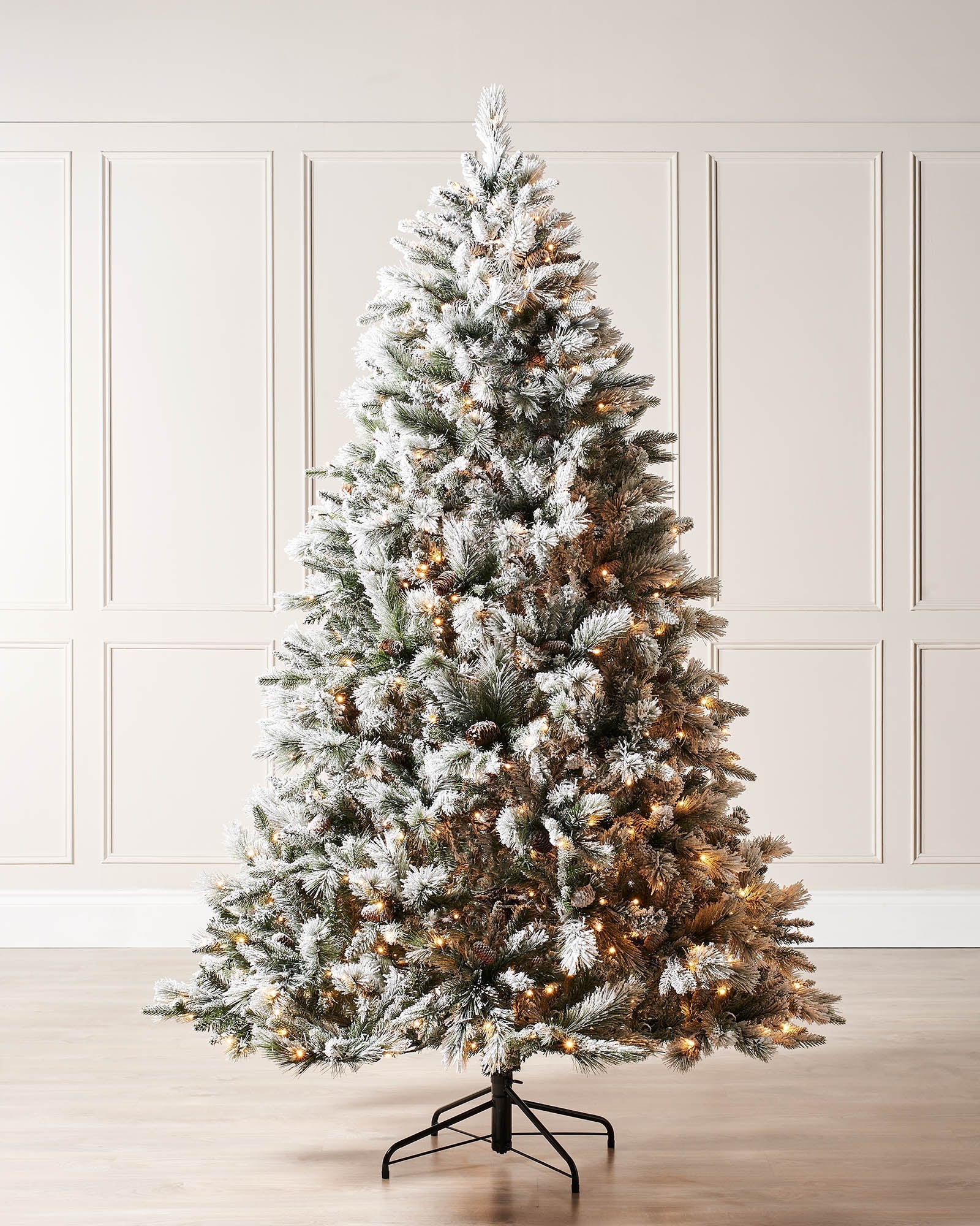 Pre-Lit Snow Flocked Mixed Pine Christmas Tree, 6 ft
