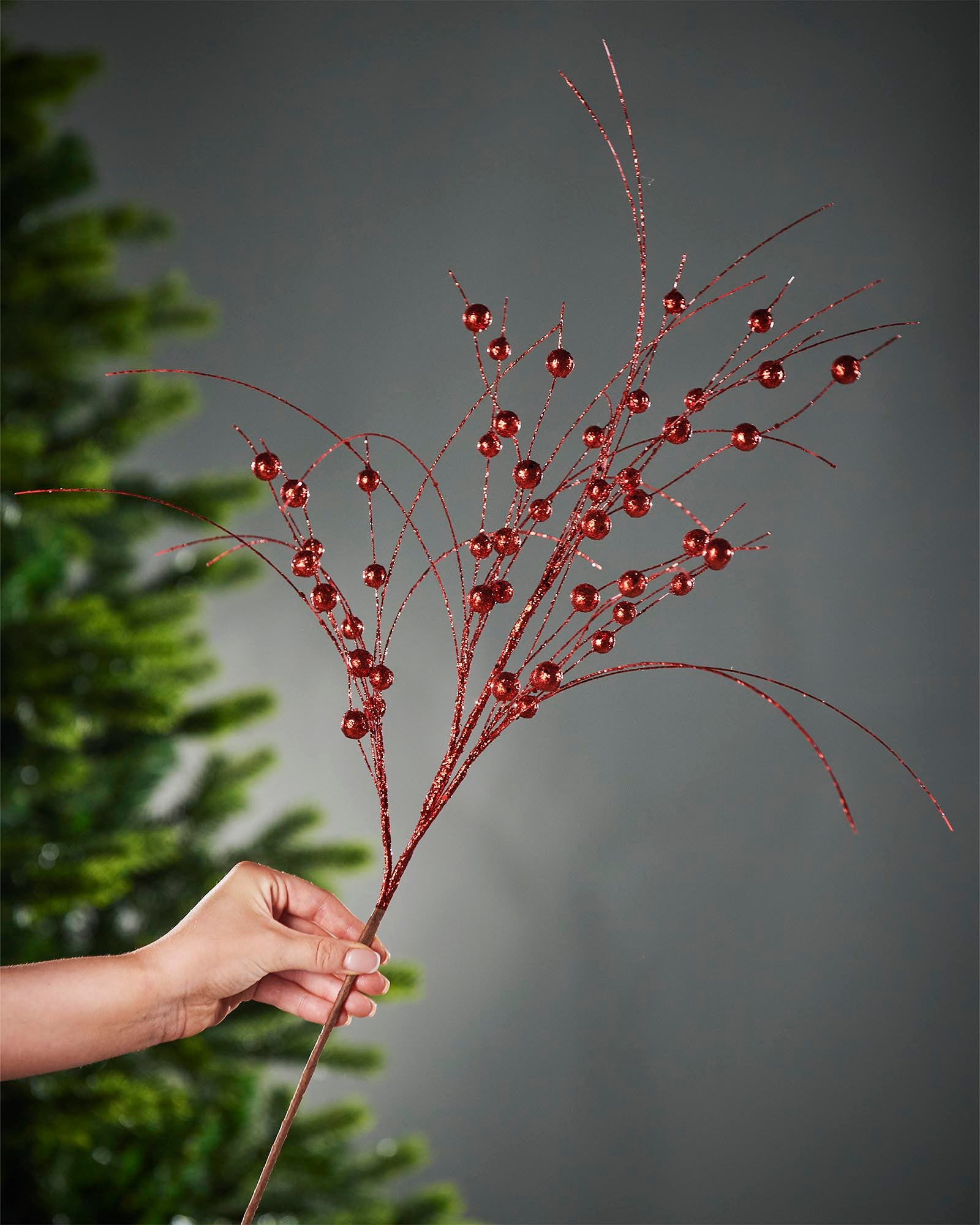 Red Glitter Berry Christmas Tree Spray, 80 cm